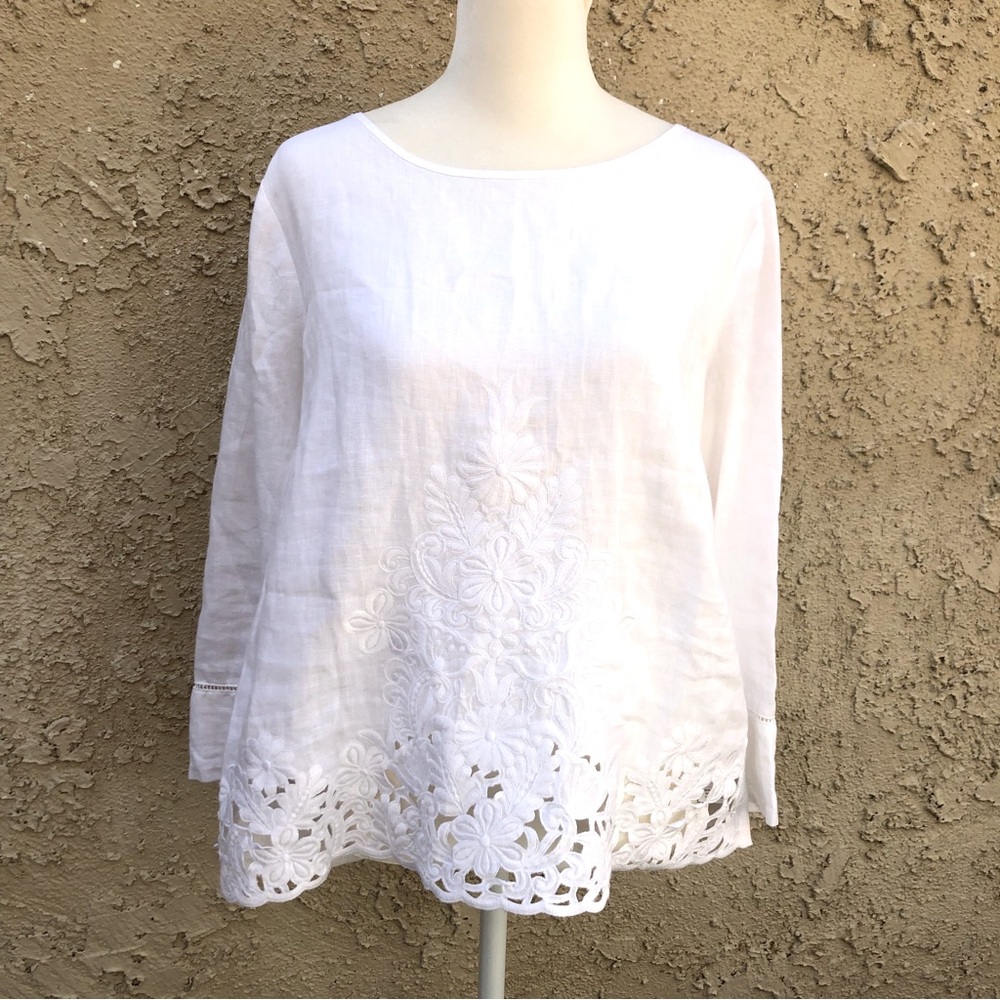 J Crew White Linen Top Size 6